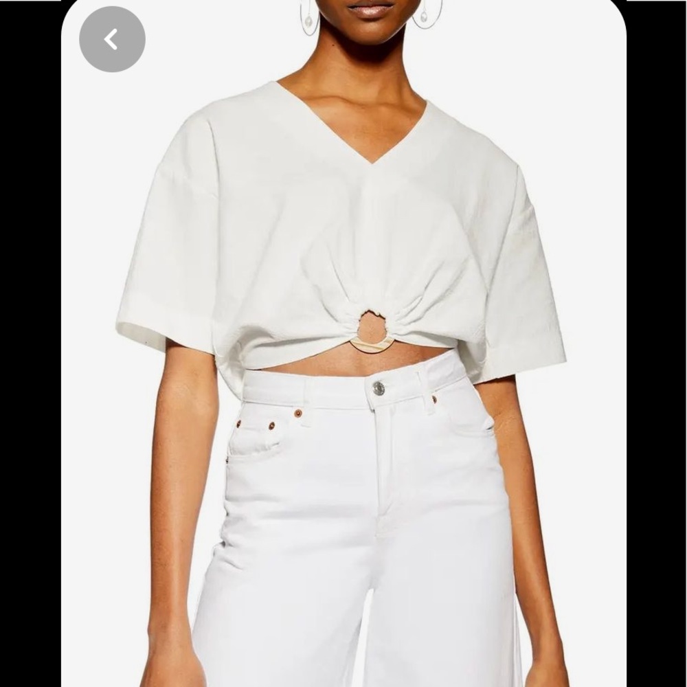 Topshop Laundered Buckle Detail Crop Blouse